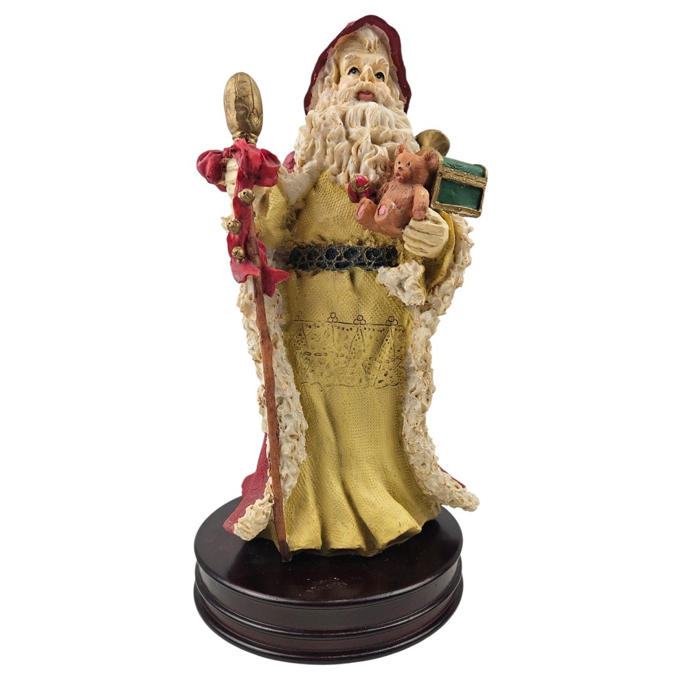 Vintage Santa Claus Figurine with Teddy Bear and Treasure Chest Decor